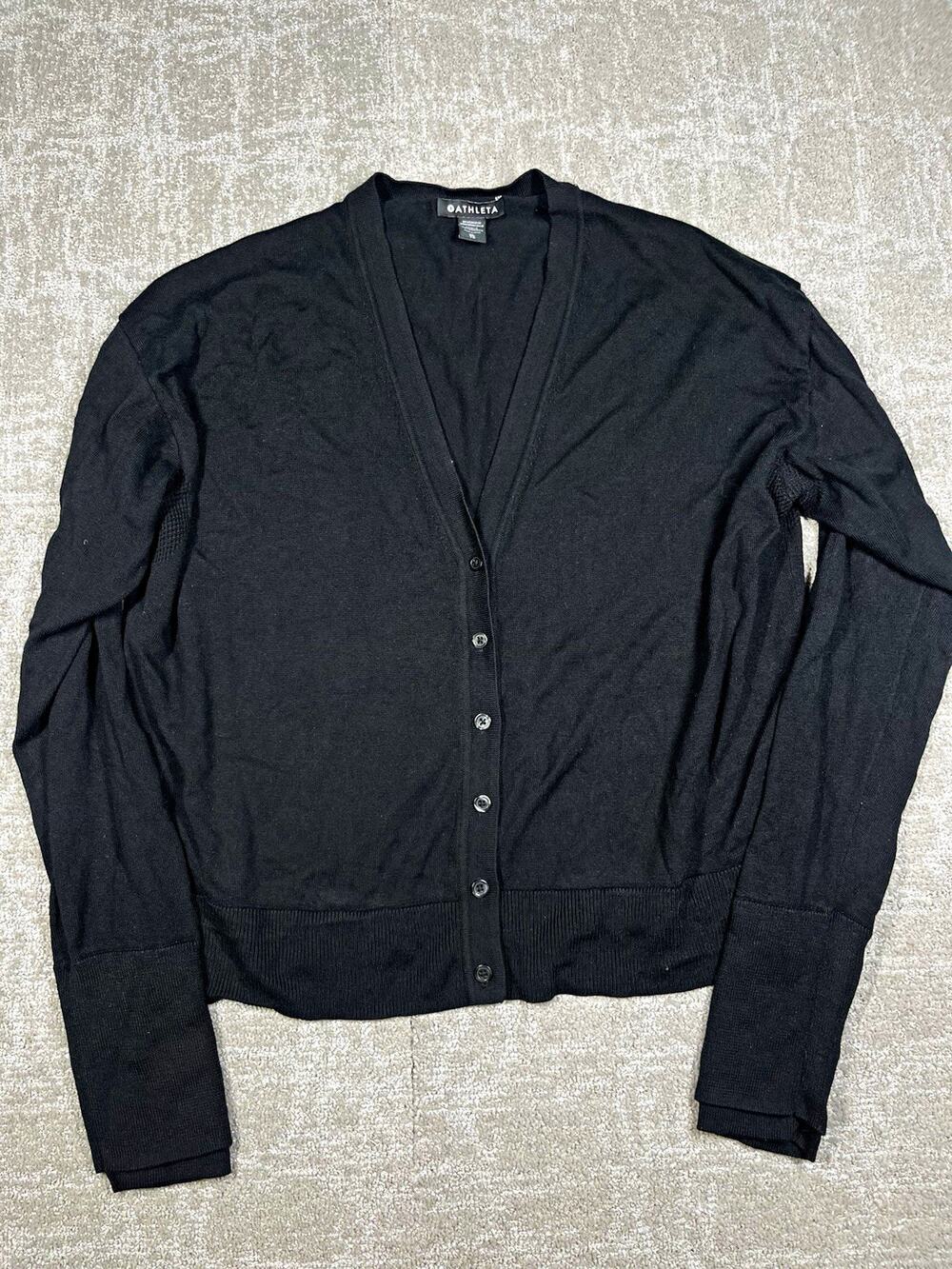Athleta Black Light Weight V-Neck Button Front Cardigan Sweater Women Size XL